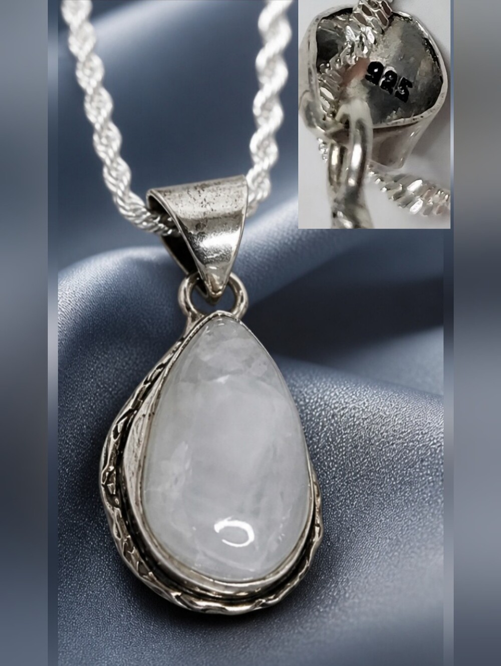 .925 Opalite Pendant/Necklace .925 Silver 18" Chain, New